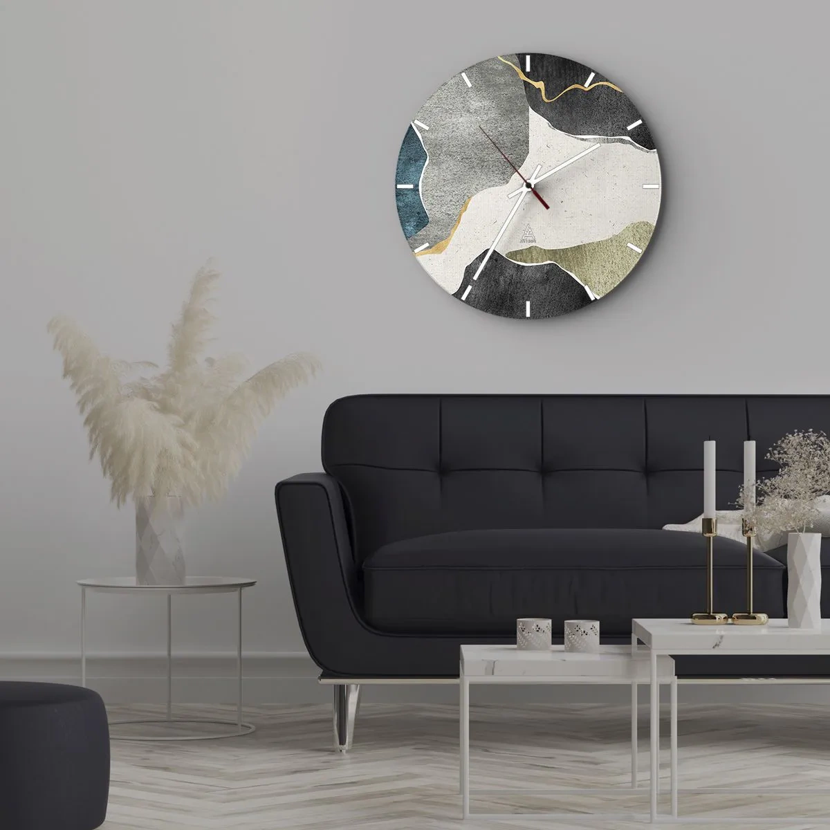 Horloge murale - Pendule murale - Composition mosaïque avec un fil d'or - 30x30 cm