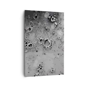 Impression sur toile - Image sur toile - Motif de bulles abstrait noir et blanc - 80x120cm - Comme un paysage lunaire - Décoration murale moderne pour le salon et la chambre ARTTOR