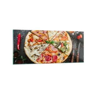 Impression sur verre - Image sur verre - Pizza aux saveurs variées avec un fond de garnitures - 120x50cm - Une gamme de saveurs - Décoration murale moderne pour le salon et la chambre ARTTOR