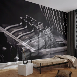 Papier Peint Photo Premium Sand - Pistolets noirs dans un étui de protection avec un intérieur en mousse - 100x70cm - Sport masculin - Décoration murale moderne pour le salon et la chambre ARTTOR