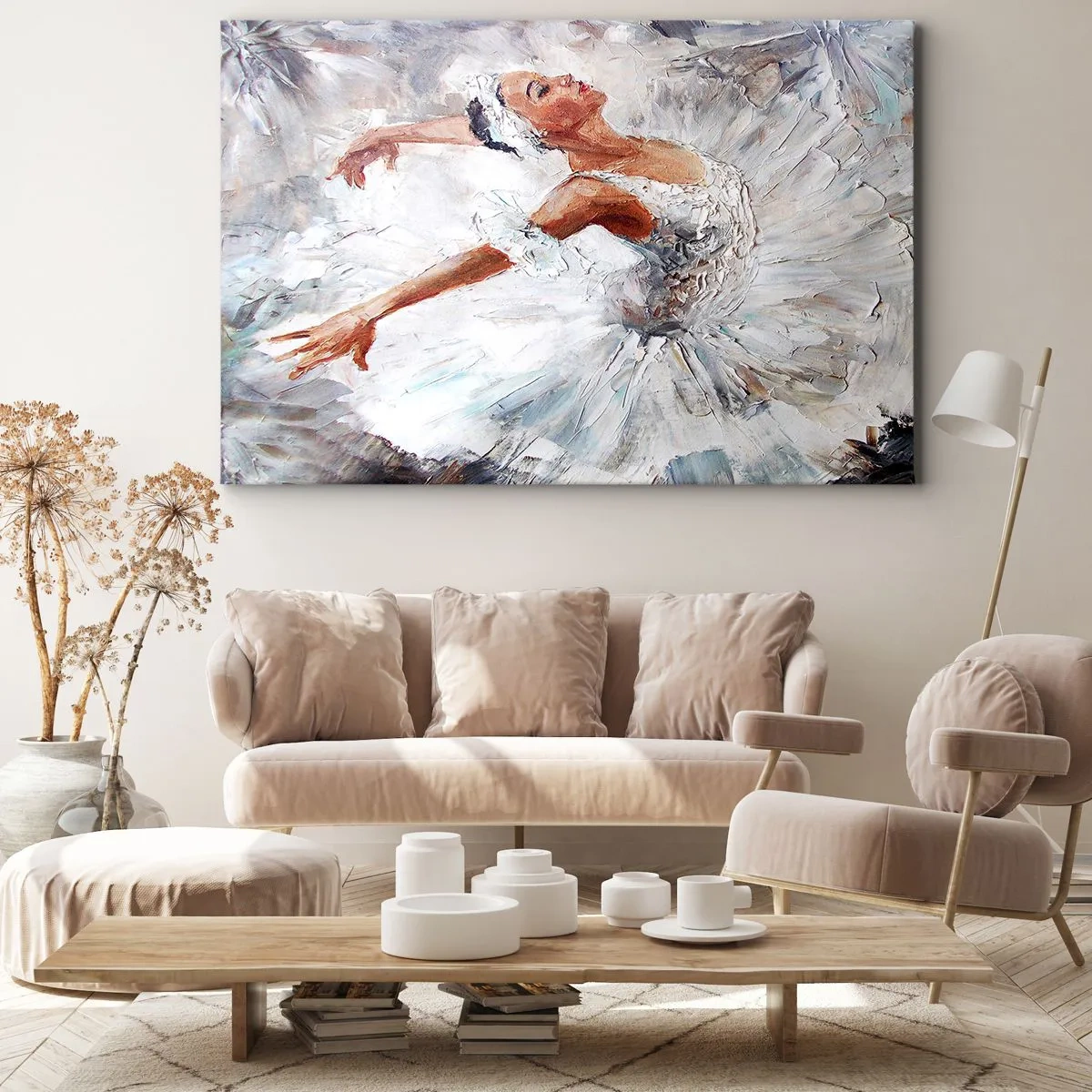 Impression sur toile - Image sur toile - Une ballerine en robe blanche dansant - 100x70cm - Délicat et léger comme du tulle - Décoration murale moderne pour le salon et la chambre ARTTOR