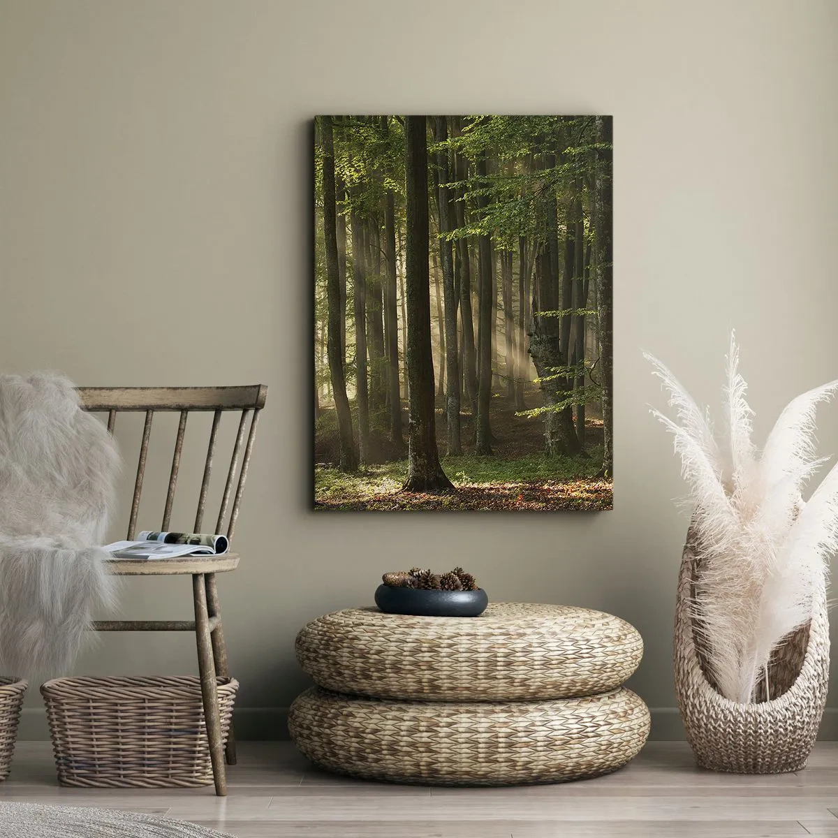 Impression sur toile - Image sur toile - Les rayons du soleil pénètrent à travers les arbres de la forêt - 80x120cm - Rayon d'un matin de printemps - Décoration murale moderne pour le salon et la chambre ARTTOR