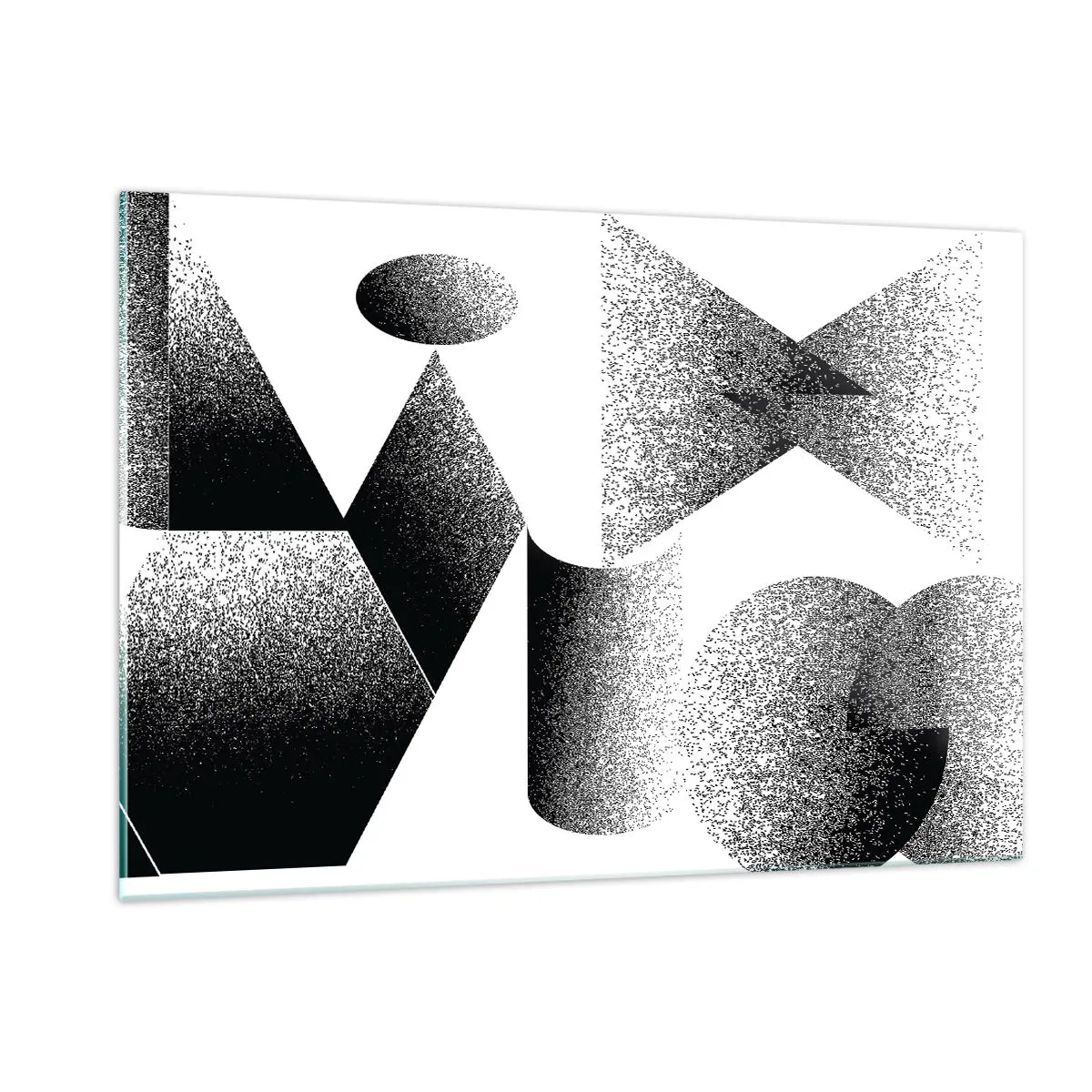 Impression sur verre - Image sur verre - Abstraction en noir et blanc avec des formes géométriques - 120x80cm - Angles et ovales - Décoration murale moderne pour le salon et la chambre ARTTOR