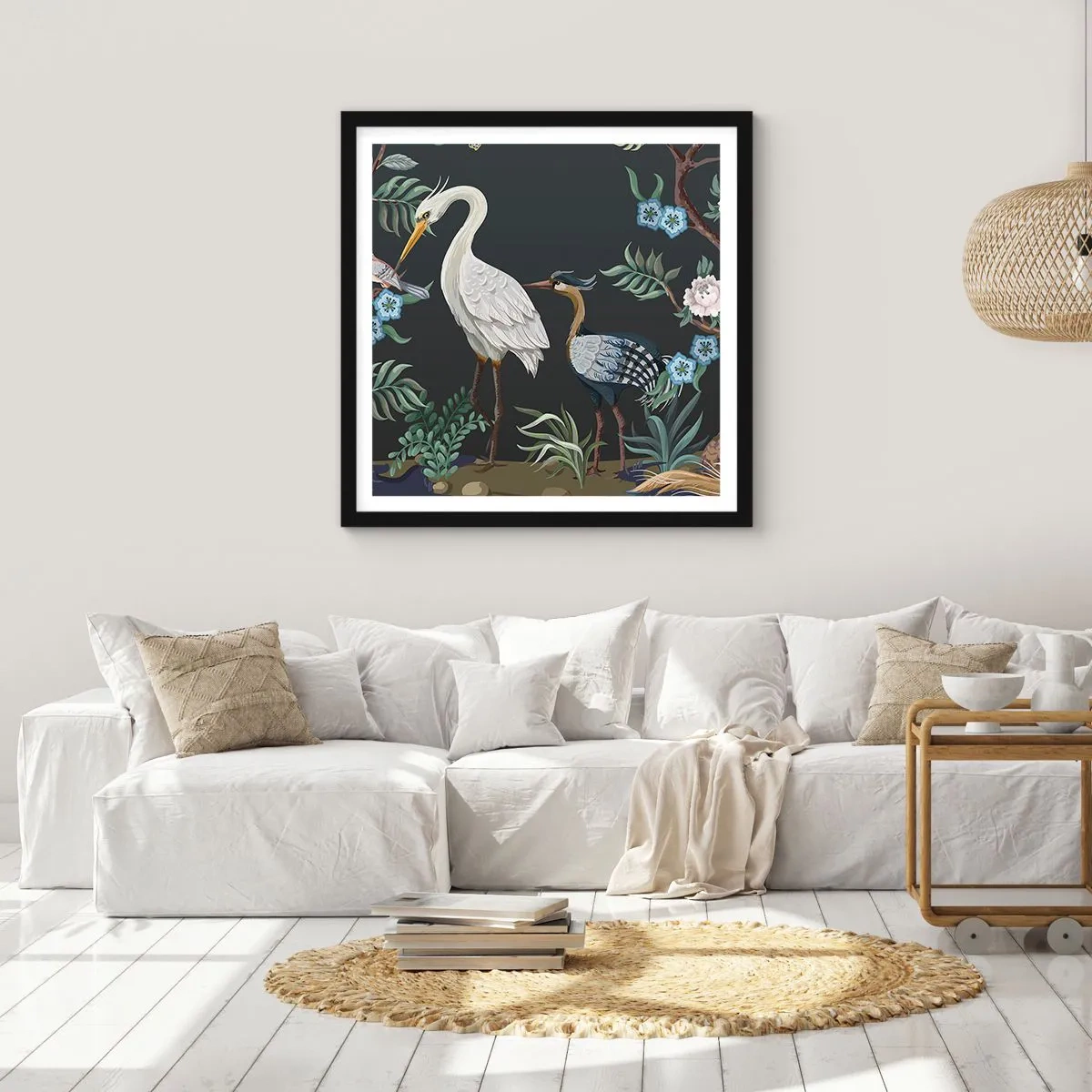 Affiche dans un cadre noir - Poster - Parade d'oiseaux - 40x40 cm