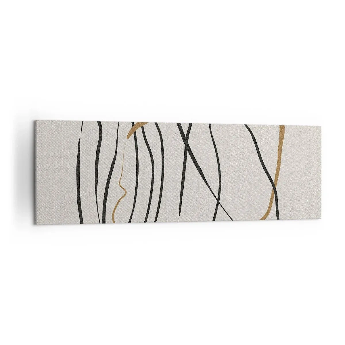 Impression sur toile - Image sur toile - Lignes artistiques en noir et or sur fond clair - 160x50cm - Composition – danse en boucle - Décoration murale moderne pour le salon et la chambre ARTTOR