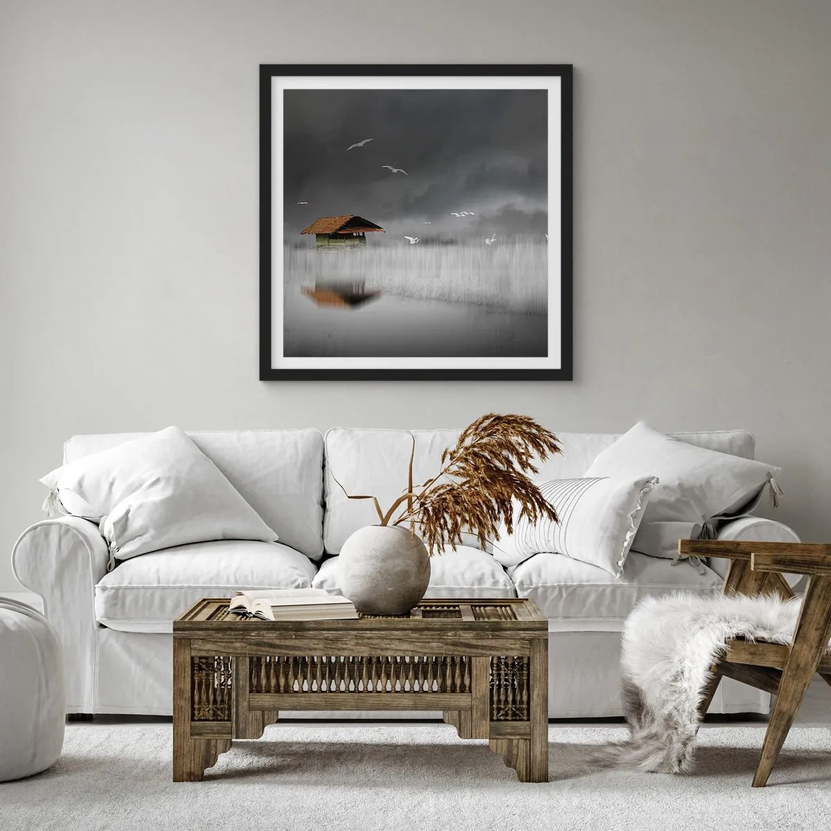 Affiche dans un cadre noir - Poster - A l'abri de la pluie - 40x40 cm