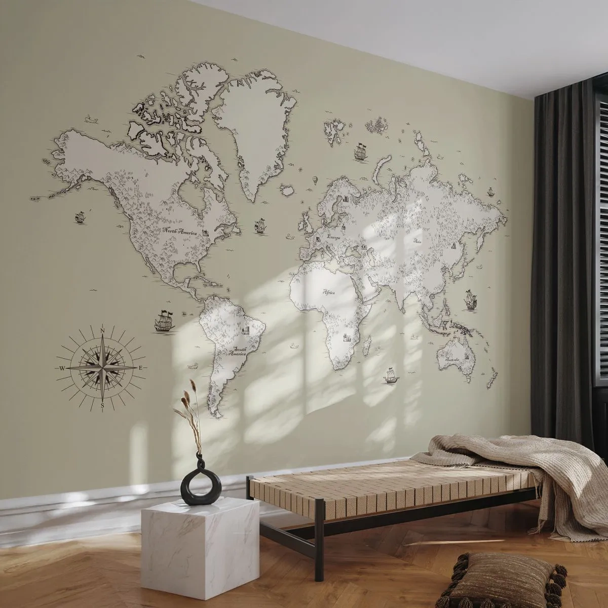 Papier Peint Photo Premium Sand - Une carte du monde stylisée avec une touche rétro - 100x70cm - Voyage autour du monde - Décoration murale moderne pour le salon et la chambre ARTTOR
