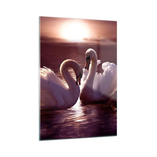 Impression sur verre - Image sur verre - Deux cygnes sur l'eau à la lumière du soleil couchant - 50x70cm - Jusqu'à ce que la mort nous sépare - Décoration murale moderne pour le salon et la chambre ARTTOR
