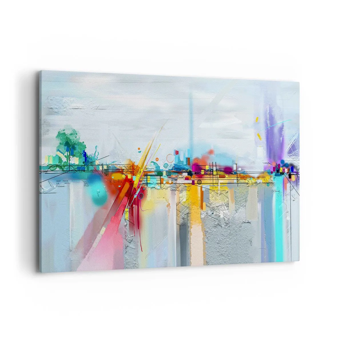 Impression sur toile - Image sur toile - Paysage abstrait aux accents colorés - 120x80cm - Pont de joie sur le fleuve de la vie - Décoration murale moderne pour le salon et la chambre ARTTOR