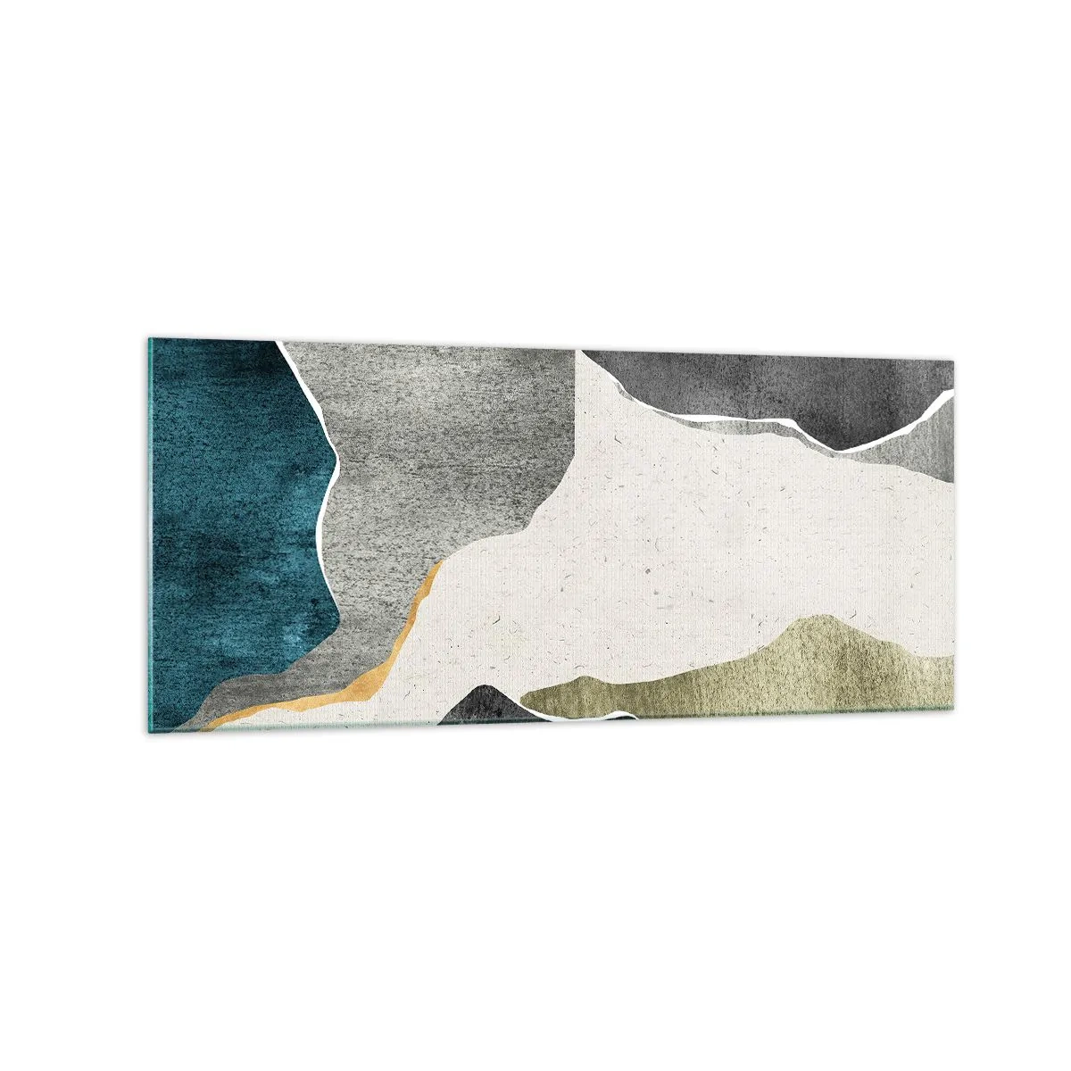 Impression sur verre - Image sur verre - Formes géométriques dans les tons de gris, vert et or - 120x50cm - Composition mosaïque avec un fil d'or - Décoration murale moderne pour le salon et la chambre ARTTOR