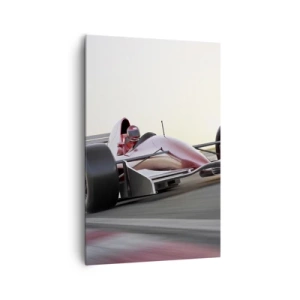 Impression sur toile - Image sur toile - Une voiture de Formule 1 rouge sur une piste de course en conduisant - 80x120cm - Toujours gagnant - Décoration murale moderne pour le salon et la chambre ARTTOR