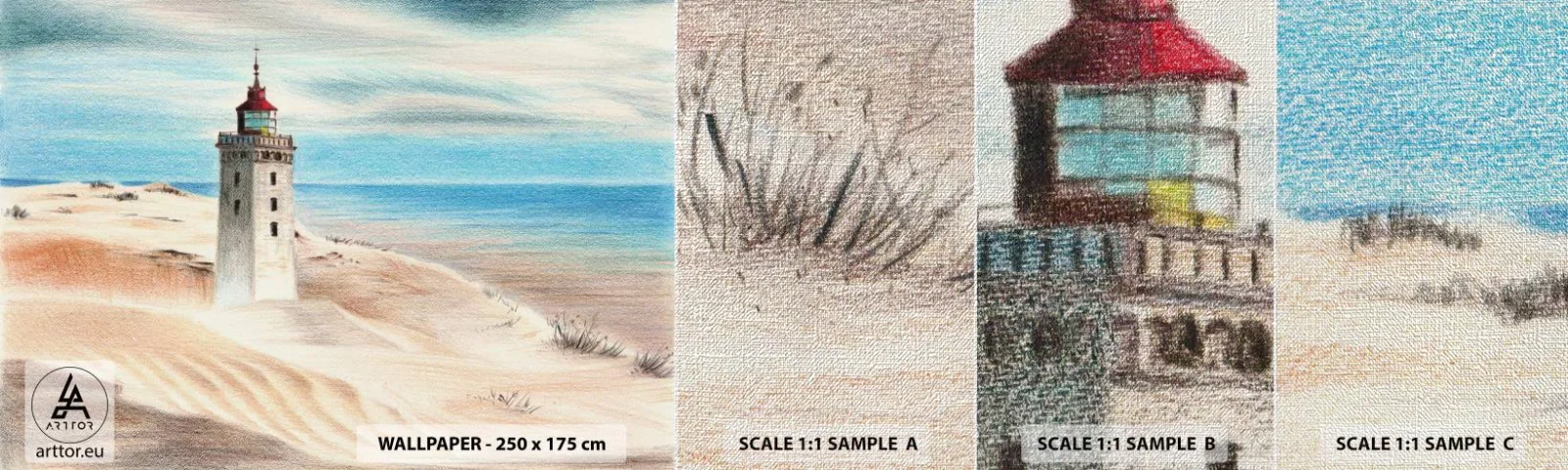 Échantillon de Papier Peint Premium Canvas - Toujours regarder la mer - Phare, Plage, Mer - 100x30 cm