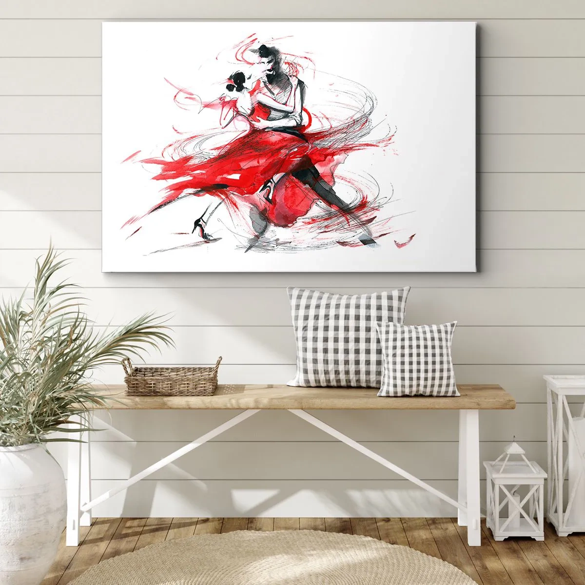 Impression sur toile - Image sur toile - Danseurs dans une danse dynamique aux accents rouges - 120x80cm - Tango - le rythme de la passion - Décoration murale moderne pour le salon et la chambre ARTTOR