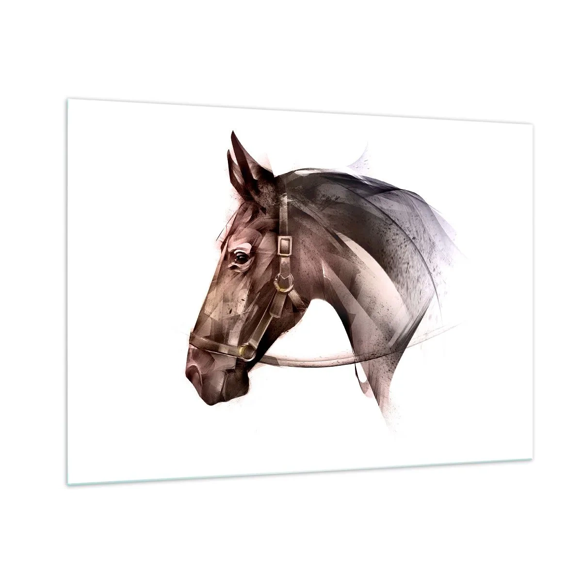 Impression sur verre - Image sur verre - Portrait de cheval de style artistique sur fond blanc - 100x70cm - Quelle grâce - Décoration murale moderne pour le salon et la chambre ARTTOR