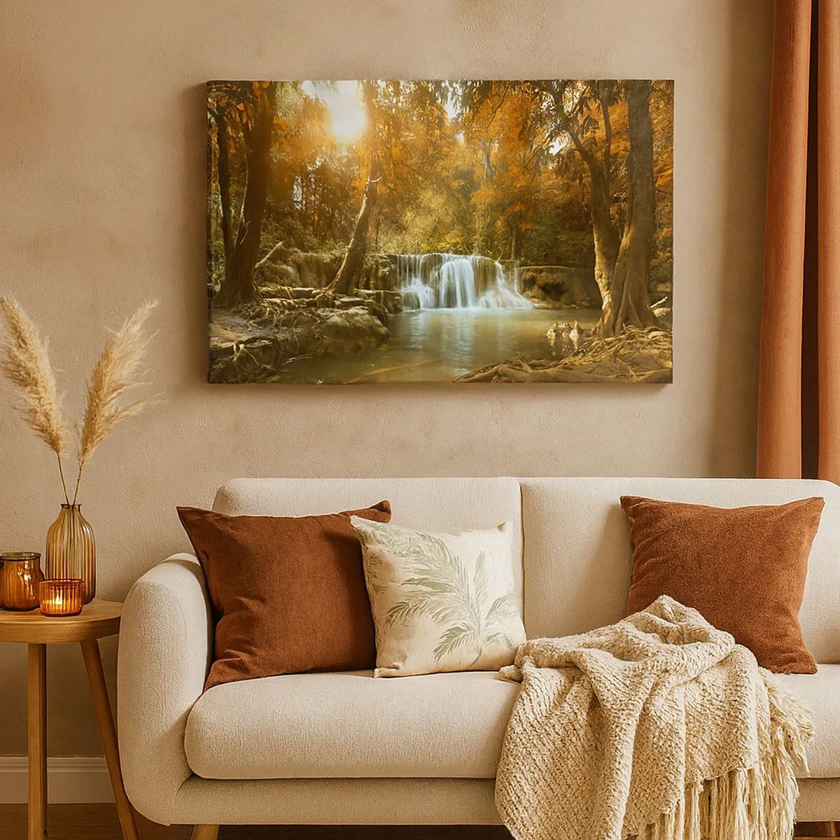 Impression sur toile - Image sur toile - Paysage d'automne avec une cascade - 70x50cm - Cascade du parc - Décoration murale moderne pour le salon et la chambre ARTTOR
