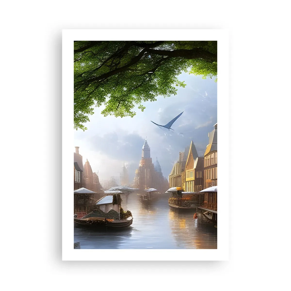 Affiche - Poster - Vue pittoresque du canal avec une architecture historique - 50x70cm - Paysage urbain néerlandais - Décoration murale moderne pour le salon et la chambre ARTTOR
