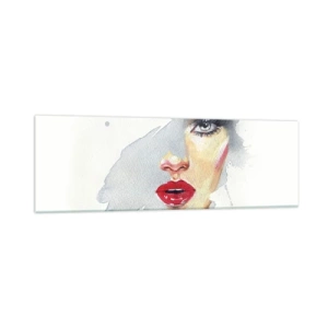 Impression sur verre - Image sur verre - Portrait à l'aquarelle d'une femme au regard intense. - 160x50cm - Reflet dans une goutte d'eau - Décoration murale moderne pour le salon et la chambre ARTTOR