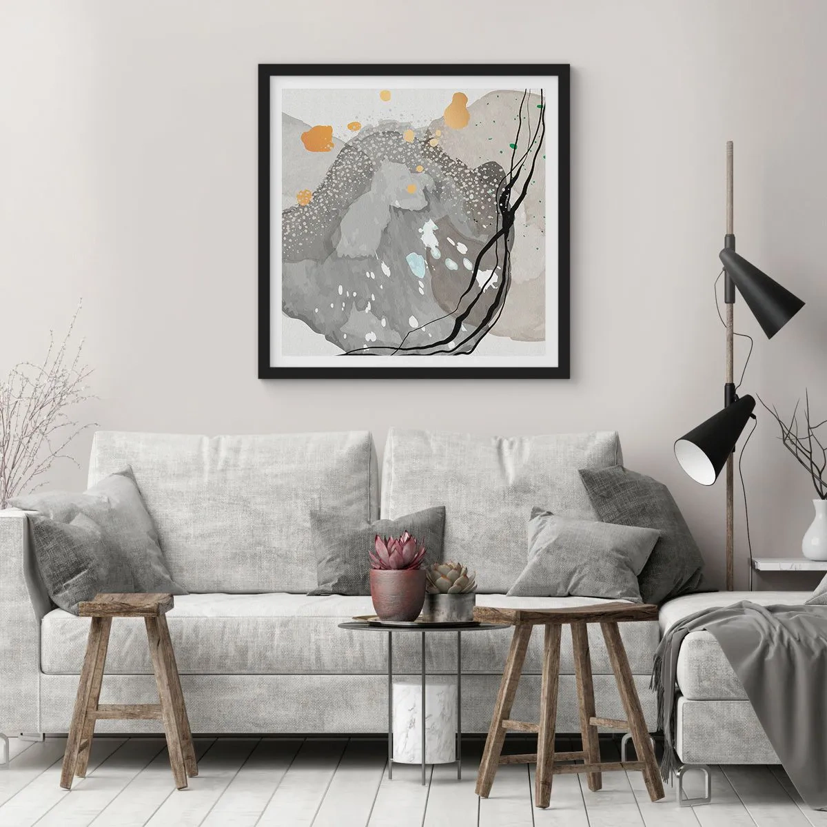 Affiche dans un cadre noir - Poster - Composition organique - 30x30 cm