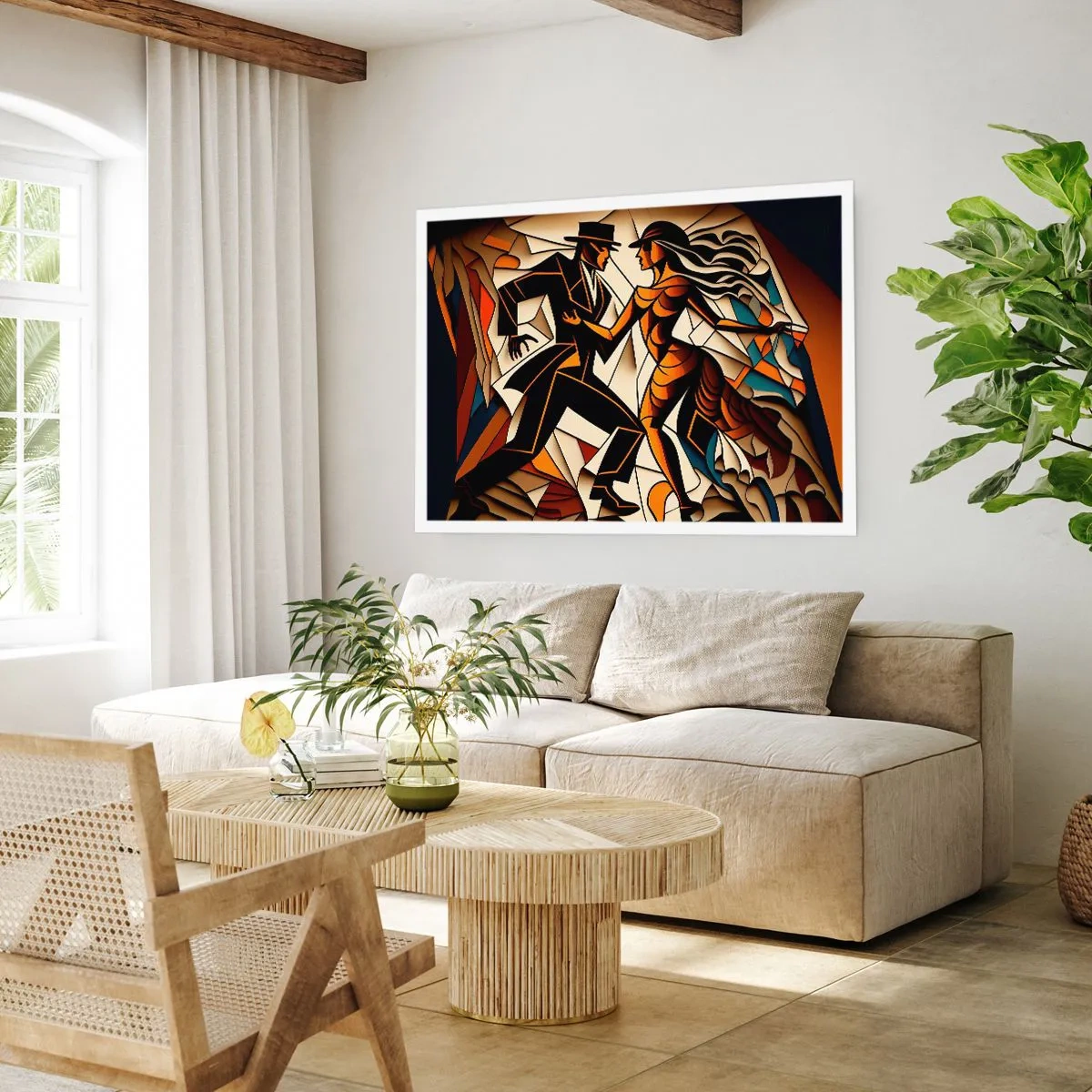Affiche - Poster - Un couple dynamique dansant sous une forme abstraite. - 100x70cm - Danse de passion et de volupté - Décoration murale moderne pour le salon et la chambre ARTTOR