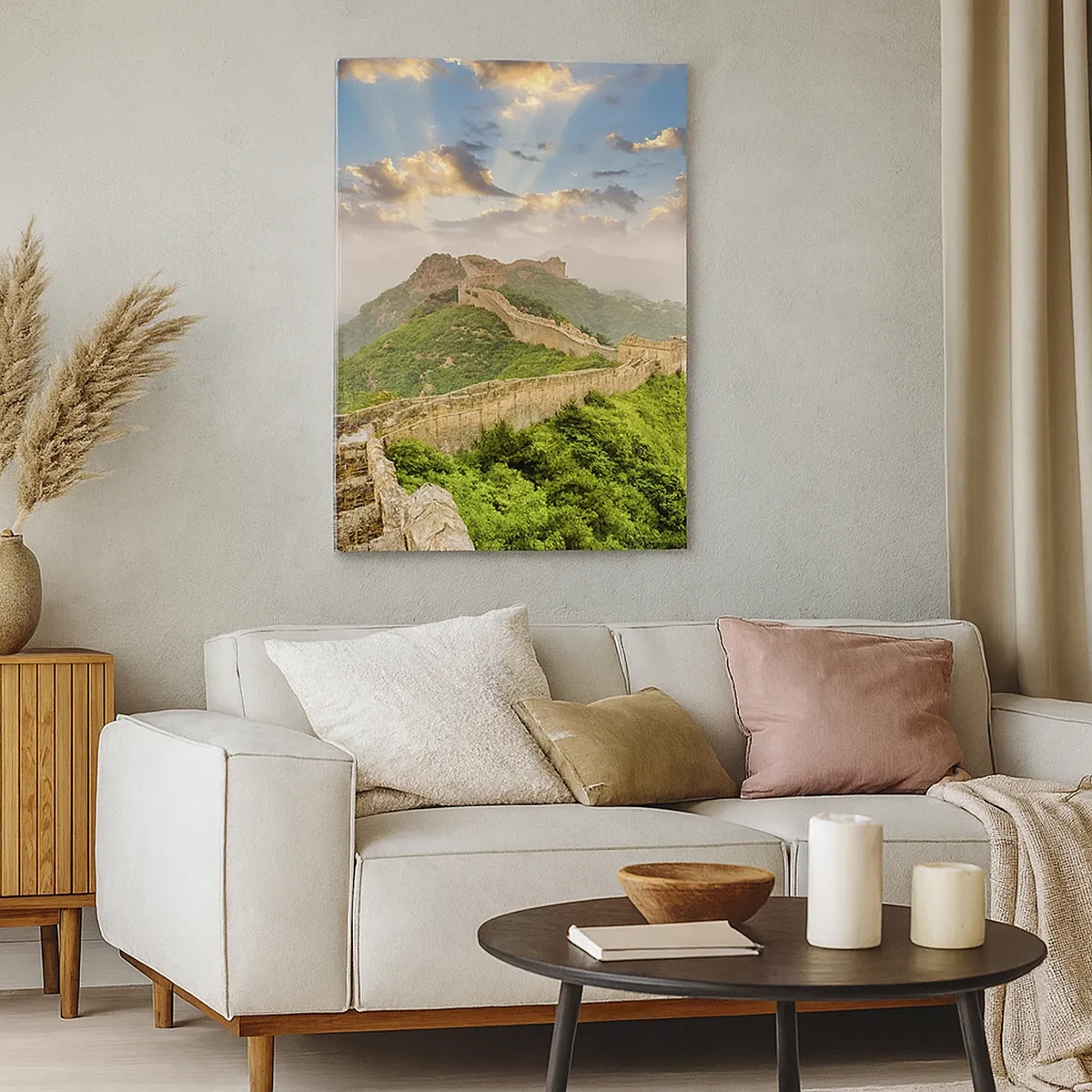 Impression sur toile - Image sur toile - La Grande Muraille de Chine illuminée par la lumière du soleil dans un paysage pittoresque - 50x70cm - Grandeur éternelle - Décoration murale moderne pour le salon et la chambre ARTTOR