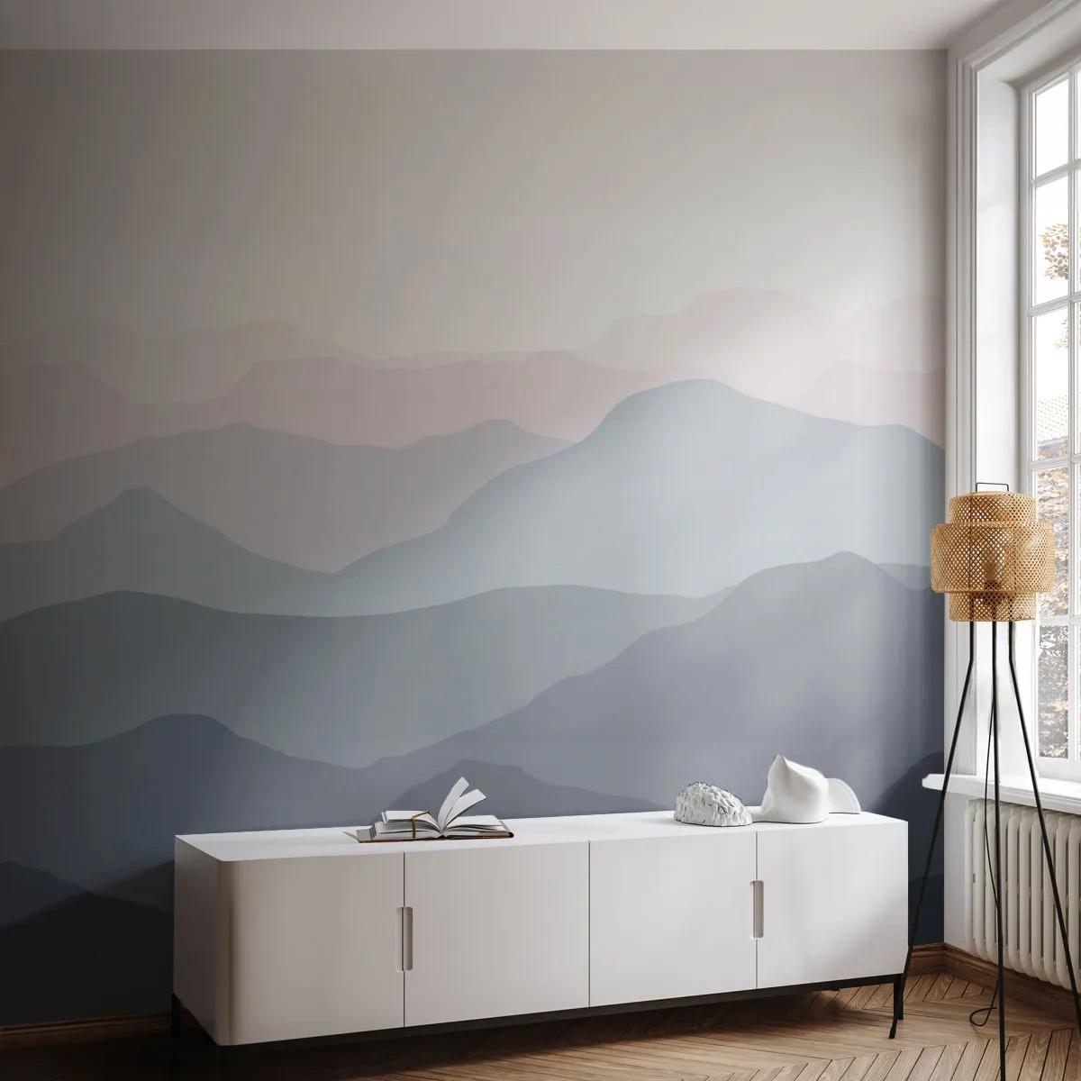 Papier Peint Photo Standard Eco - Vagues de montagnes - Abstraction, Graphique, Montagnes - 350x256 cm