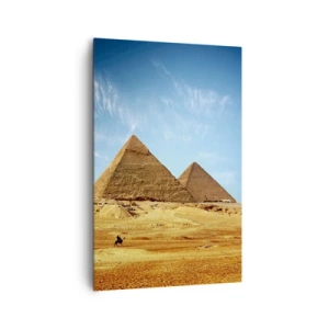 Impression sur toile - Image sur toile - Les pyramides de Gizeh contre un ciel bleu et un paysage désertique - 80x120cm - 40 siècles vous regardent - Décoration murale moderne pour le salon et la chambre ARTTOR
