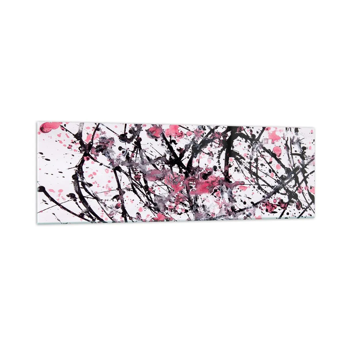 Impression sur verre - Image sur verre - Motif abstrait dans les tons de rose, noir et blanc - 160x50cm - La nature éphémère de la vie - Décoration murale moderne pour le salon et la chambre ARTTOR