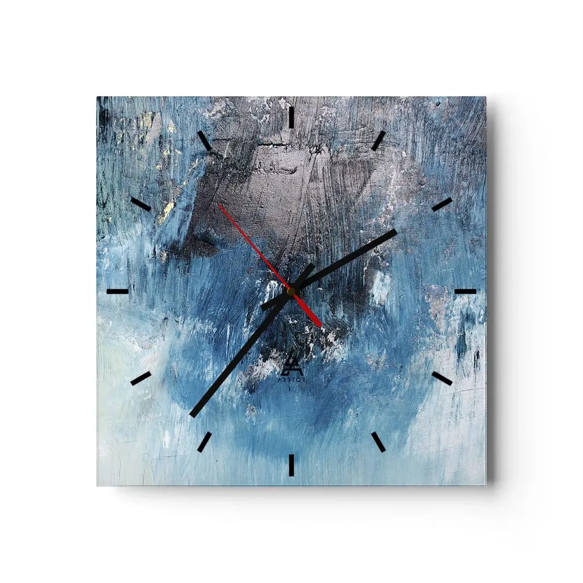Horloge murale - Pendule murale - Coups de pinceau abstraits dans des tons de bleu - 30x30cm - Rhapsodie en bleu - Décoration murale moderne pour le salon et la chambre ARTTOR