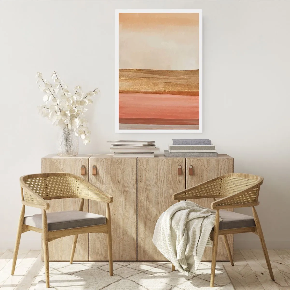 Affiche - Poster - Une composition abstraite dans des tons chauds de beige et de rose. - 50x70cm - Composition verticale - Décoration murale moderne pour le salon et la chambre ARTTOR