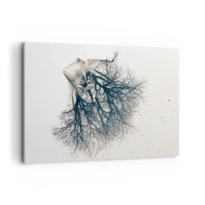 Impression sur toile - Image sur toile - Silhouette créative d'une femme et d'arbres - 120x80cm - Écouter le murmure des arbres - Décoration murale moderne pour le salon et la chambre ARTTOR