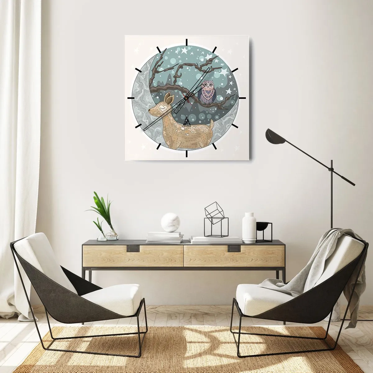 Horloge murale - Pendule murale - Une nuit de conte de fées en forêt  - 40x40 cm