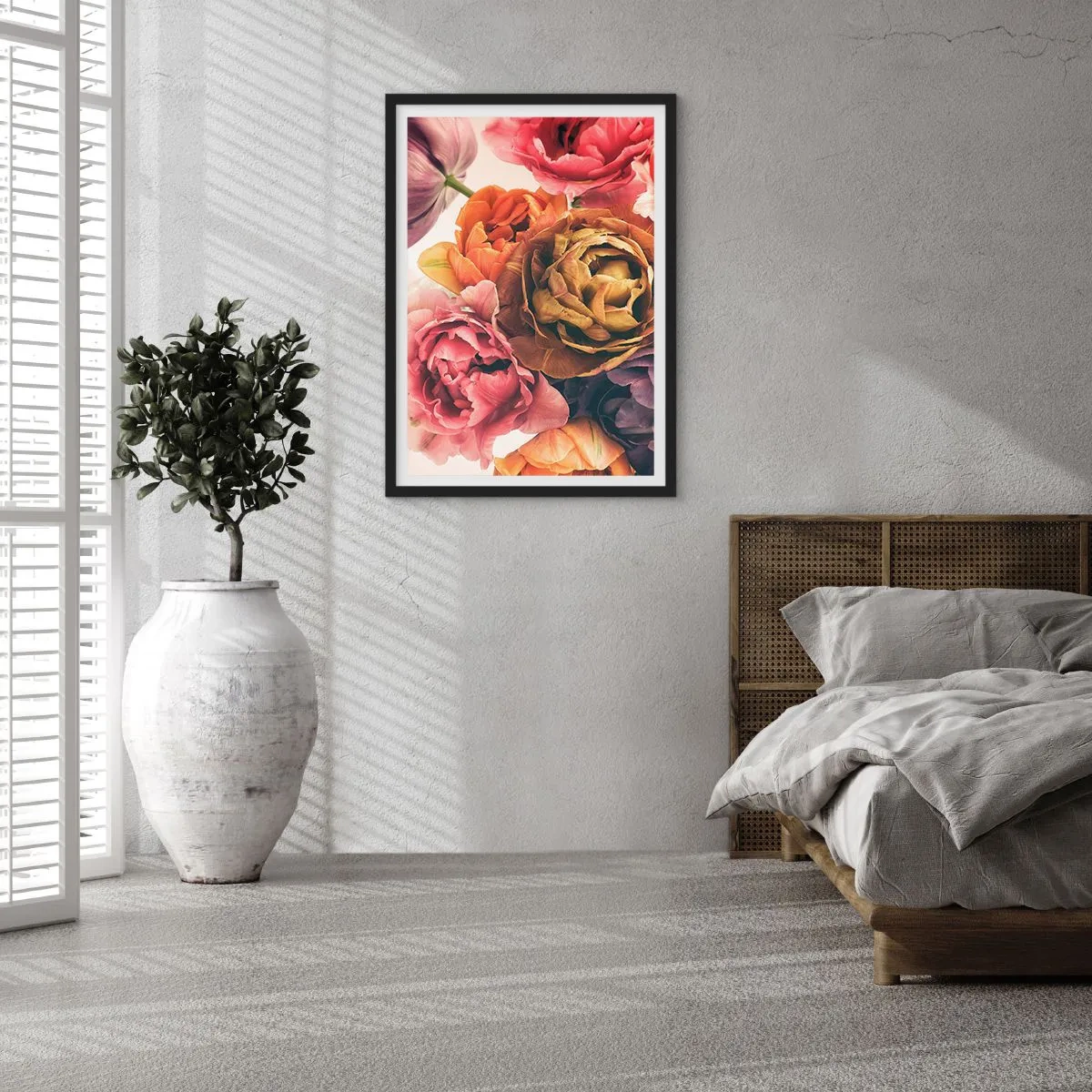 Affiche dans un cadre noir - Poster - Fleurs de pivoine colorées dans une approche artistique - 50x70cm - La fête de la vie - Décoration murale moderne pour le salon et la chambre ARTTOR