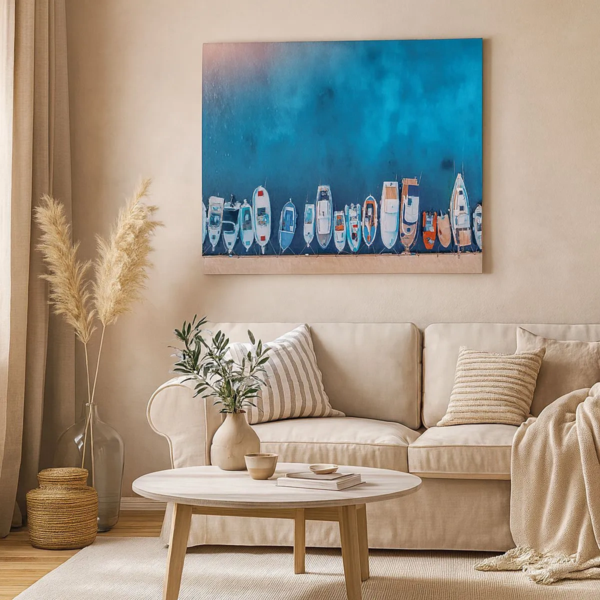 Impression sur toile - Image sur toile - Bateaux amarrés au rivage contre l'eau bleue - 70x50cm - En une seule fois - Décoration murale moderne pour le salon et la chambre ARTTOR