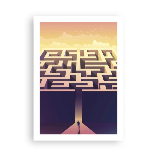 Affiche - Poster - Un labyrinthe symbolique dans une lumière dorée - 50x70cm - Le temps de la décision - Décoration murale moderne pour le salon et la chambre ARTTOR