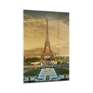 Impression sur verre - Image sur verre - La Tour Eiffel entourée de jardins parisiens au coucher du soleil - 50x70cm - La reine de Paris - Décoration murale moderne pour le salon et la chambre ARTTOR