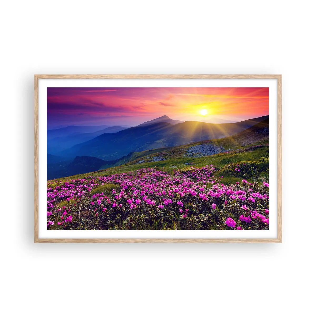 Affiche dans un chêne clair - Poster - … Et autour, ça sent le pin des montagnes et l'odeur de la prairie - 91x61 cm