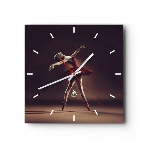 Horloge murale - Pendule murale - Une danseuse de ballet en robe rouge sur fond de scène - 30x30cm - Une danseuse étoile - Décoration murale moderne pour le salon et la chambre ARTTOR