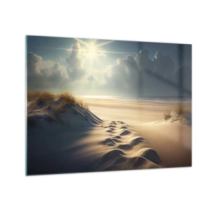Impression sur verre - Image sur verre - Dunes dorées illuminées par les rayons du soleil - 70x50cm - Un paysage apaisant - Décoration murale moderne pour le salon et la chambre ARTTOR