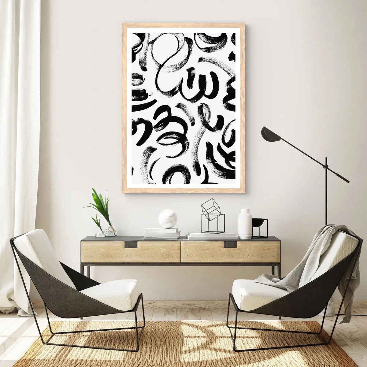 Affiche dans un chêne clair - Poster - Noir sur blanc - 70x100 cm