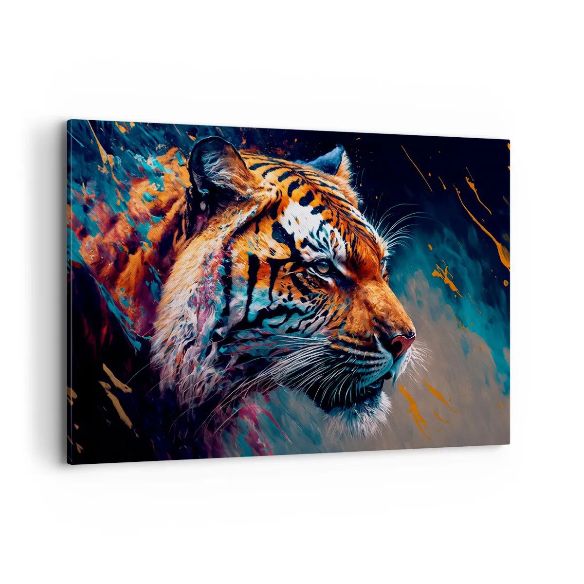 Impression sur toile - Image sur toile - Portrait d'un tigre aux couleurs dynamiques et abstraites - 120x80cm - Beauté sauvage - Décoration murale moderne pour le salon et la chambre ARTTOR