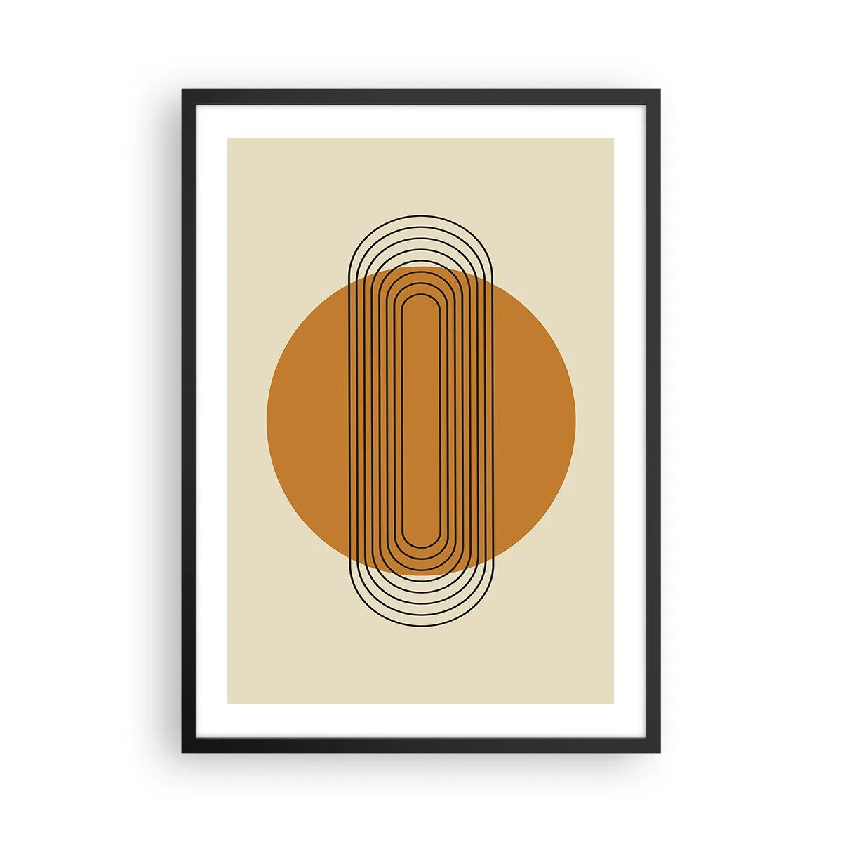 Affiche dans un cadre noir - Poster - Motif géométrique avec des cercles et des lignes orange - 50x70cm - Plan idéal - Décoration murale moderne pour le salon et la chambre ARTTOR