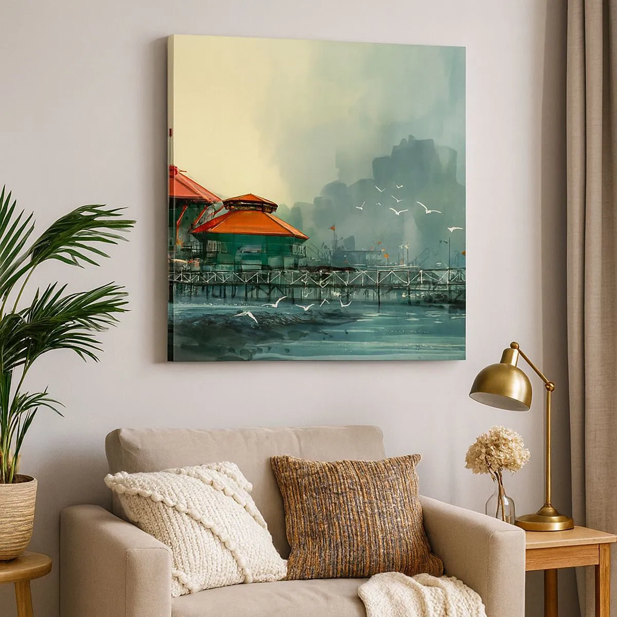 Impression sur toile - Image sur toile - Une journée ensoleillée au port - 30x30 cm