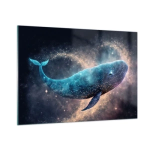 Impression sur verre - Image sur verre - Baleine bleue flottant dans la galaxie - 100x70cm - Un tel monde existe… - Décoration murale moderne pour le salon et la chambre ARTTOR