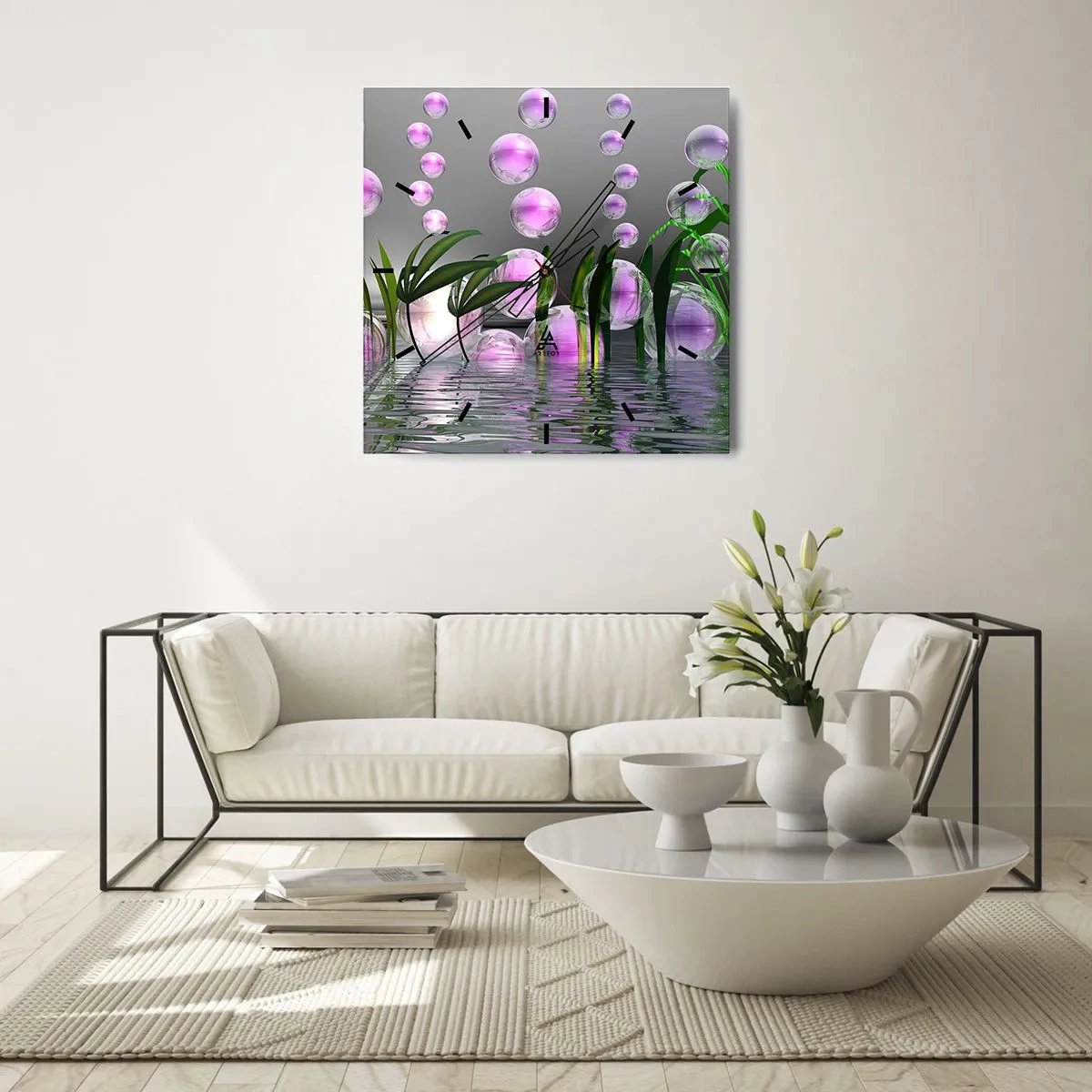 Horloge murale - Pendule murale - Une composition réfléchissante de légèreté et de vie - 40x40 cm