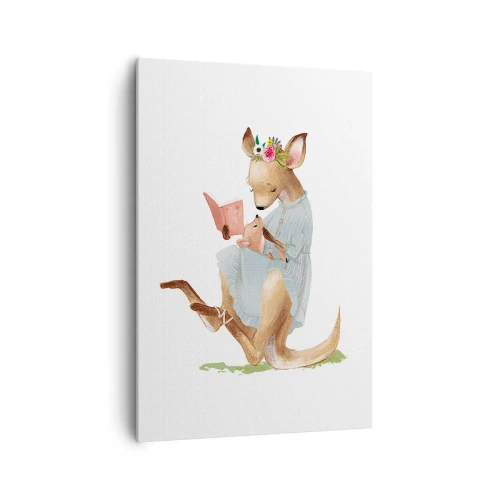 Impression sur toile - Image sur toile - Kanga lisant un livre avec un bébé - 70x100cm - Lis-moi maman - Décoration murale moderne pour le salon et la chambre ARTTOR