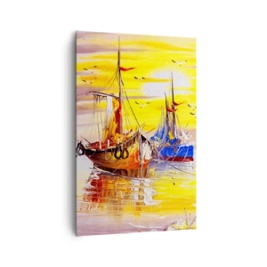 Impression sur toile - Image sur toile - Une scène picturale de bateaux sur une mer calme - 80x120cm - Un repos bien mérité au port - Décoration murale moderne pour le salon et la chambre ARTTOR