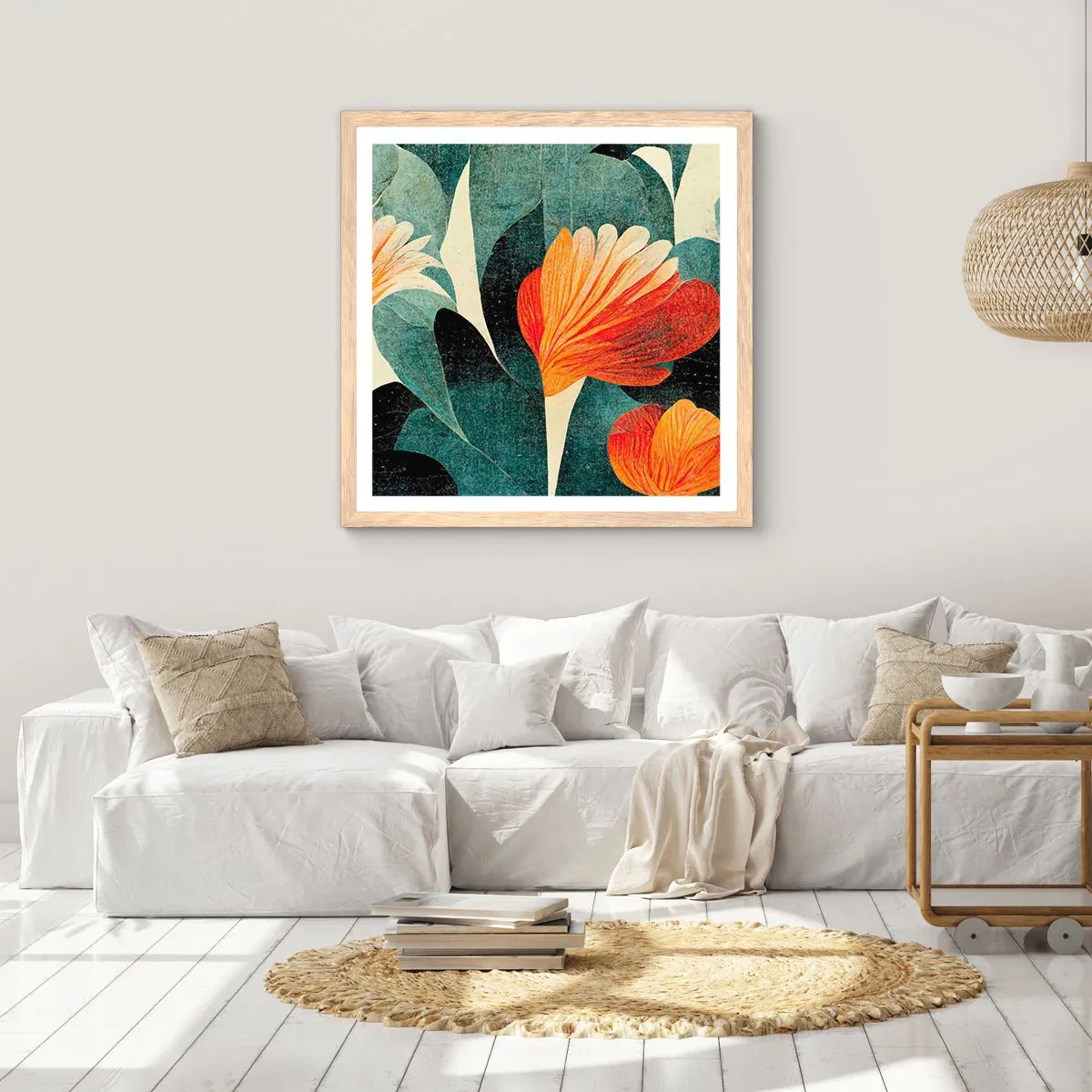 Affiche dans un chêne clair - Poster - La chaleur des tropiques et la fraîcheur de la verdure - 40x40 cm