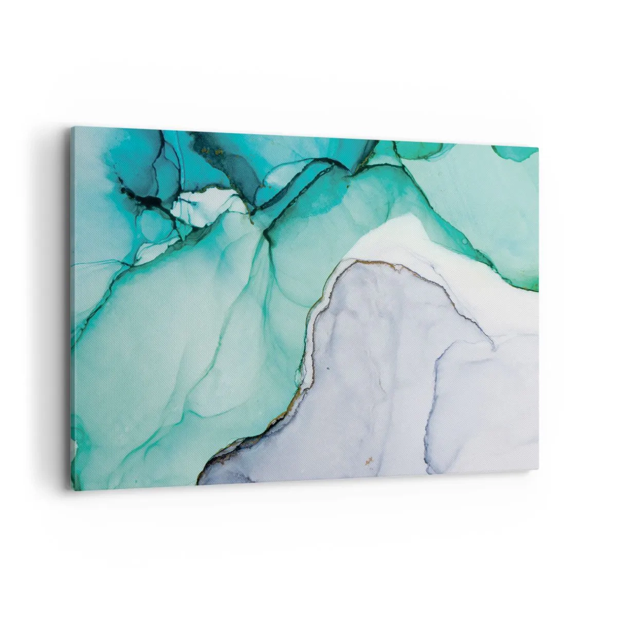 Impression sur toile - Image sur toile - Motif abstrait dans les tons turquoise et blanc - 120x80cm - Étude de turquoise - Décoration murale moderne pour le salon et la chambre ARTTOR