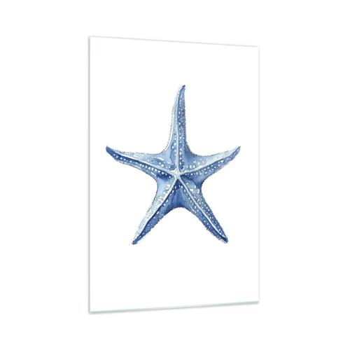 Impression sur verre - Image sur verre - Étoile de mer bleue sur fond blanc dans un style minimaliste - 70x100cm - Étoile de mer - Décoration murale moderne pour le salon et la chambre ARTTOR