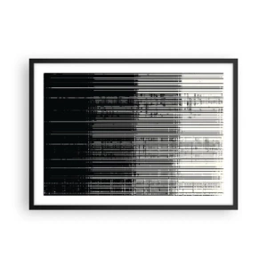Affiche dans un cadre noir - Poster - Composition abstraite de lignes en noir et blanc contrastés - 70x50cm - Ondes et vibrations - Décoration murale moderne pour le salon et la chambre ARTTOR